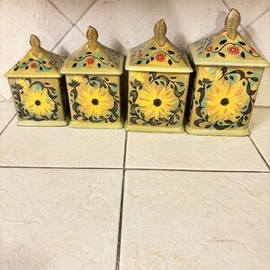 VintageCertified International Sunflower Ceramic Canister Set - Yellow and Black
